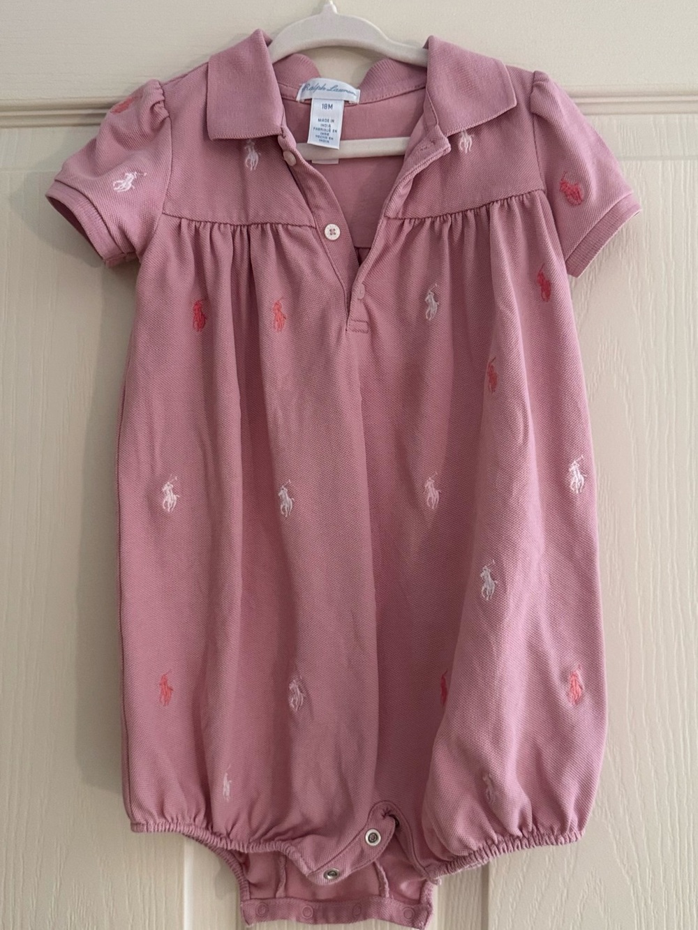 Ralph Lauren Dusty Rose Polo Baby One-Piece